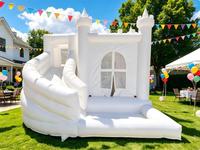 Château Gonflable Blanc avec Toboggan, en PVC Commercial, pour Mariages, Fêtes, Événements en Jardin, Location