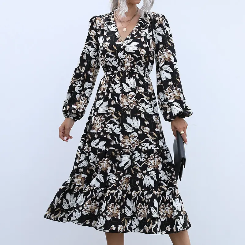 Robe longue élégante à imprimé Floral pour femmes, manches longues, Maxi, décontractée, à boutons, fendue, robe de soirée, printemps été 2022