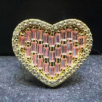 18K verguld gouden ring met roze diamant hartvormig, hypoallergeen, klassieke dikke ring voor vrouwen, bruiloft, verloving
