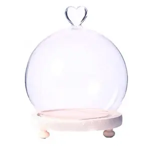 Vaso a campana a cupola con Display a globo Cloche in vetro trasparente con Base in legno con manico a cuore