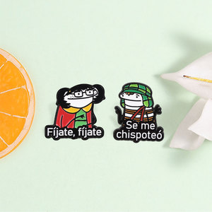 Dos estilos de broche de esmalte con personaje de dibujos animados latino, divertido, con diseño de eslogan local español, figura simple dibujada a mano, para decoración de mochila - Product Image 1