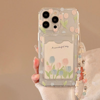 Étui de téléphone portable avec chaîne et motif floral printanier pour iPhone 16 14 13 18 Pro Max, coque arrière transparente