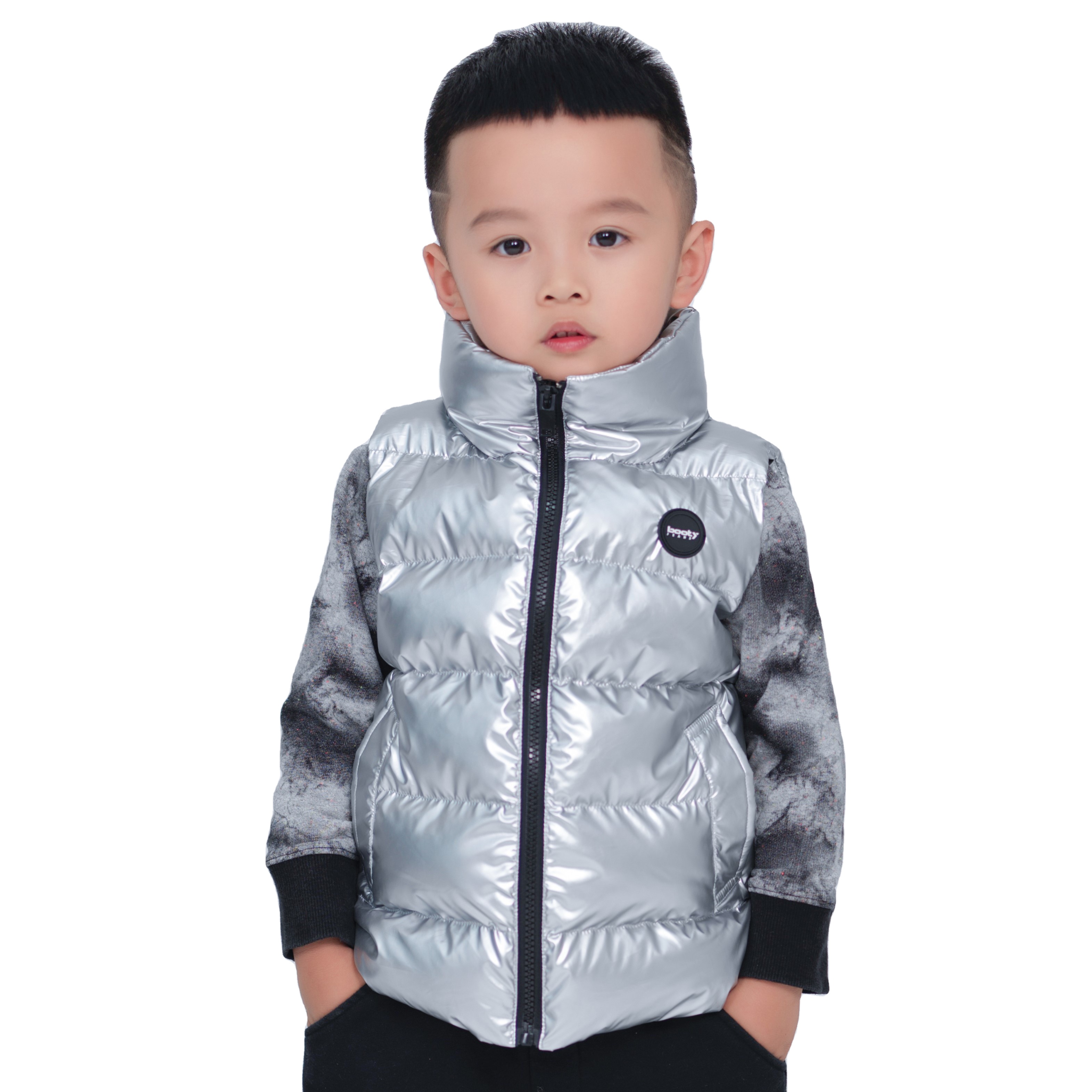 wholesale shiny sliver sleeveless waistcoat boys girls children winter warm kids vest