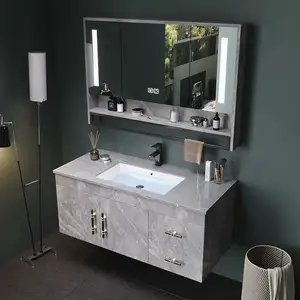 आधुनिक Minimalist दीवार अलमारी Washstand स्मार्ट वॉश बेसिन घमंड लकड़ी के पैनल के साथ बाथरूम कैबिनेट दर्पण