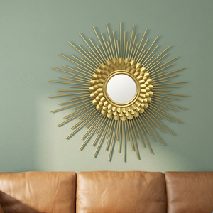Golden Sunburst Wall Mirror <b>Round</b> Hollywood Glam Decorative Brass <b>Frame</b> for Living Room Bedroom - Product Image 6