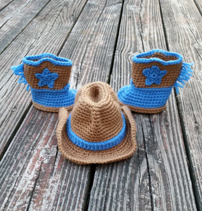 Ensemble de vêtements de cowboy pour bébé au crochet fait main, chapeau, bottes et couvre-couche au crochet, accessoires photo pour nouveau-né - Product Image 4