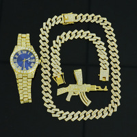 Ensemble Montre, Bracelet et Collier Unisexe Hip Hop Plaqué Or en Alliage de Zinc avec Chaîne à Maillons – Vente Flash