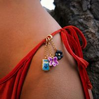 YIMEILI & Mode estivale Chaîne de bikini en acier inoxydable avec pendentif goutte d'huile, motif orchidée florale et plaque carrée à fleur noire, Bijoux DIY pour bikini