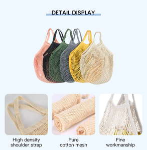 Tùy chỉnh với logo in ấn chuỗi dây rút Pouch tái sử dụng hàng tạp hóa mua sắm xử lý <span class=keywords><strong>Net</strong></span> sản xuất túi Hữu Cơ bông lưới túi - Product Image 5