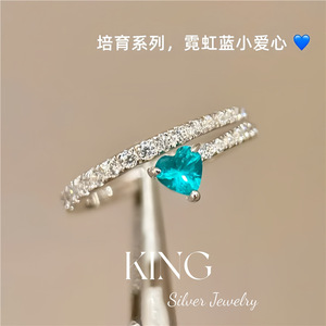 Heart-shaped Blue Pinky <b>Ring</b> S925 Sterling Silver Prong Setting For Women Daily Wear Jewelry - Product Image 2