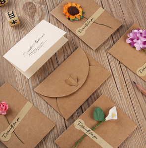 DIY hecho a mano flor seca <span class=keywords><strong>Vintage</strong></span> papel Kraft <span class=keywords><strong>cumpleaños</strong></span> tarjeta de felicitación bendición de Navidad tarjeta Universal - Product Image 3