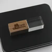 Jaster-clé Usb en bois Crystal, support à mémoire en verre gravé, lecteur Flash personnalisés pour les événements de mariage, 30 2.0 pouces