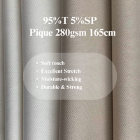 Vente d'usine Tissu piqué interlock de haute qualité 50S Siro Polyester 95% Spandex 5% 280 g/m² extensible pour la mode homme et femme 8993