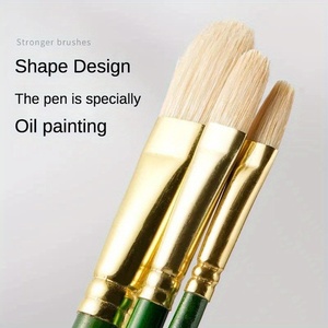 Lot de 6 pinceaux à poils durs en bois de bouleau vert, forme <span class=keywords><strong>noisette</strong></span>, pour peinture à l'huile et acrylique, fournitures d'art - Product Image 3