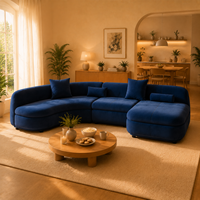 Canapé d'angle moderne bleu marine avec chaise longue, rembourrage en éponge écologique, revêtement en velours pour appartement et hôtel