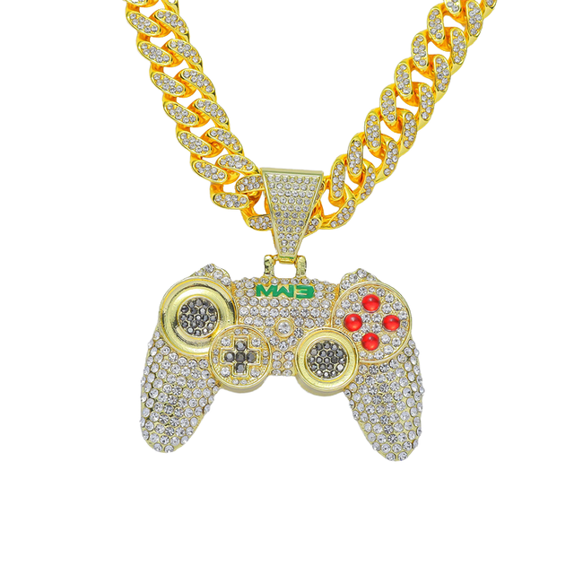 Iced Out PS Style Game Controller Pendant Necklace Cuban Chain HipHop Punk Jewelry for men Gamer Birthday Gift