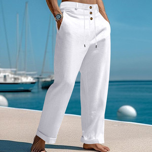 Pantalons décontractés <span class=keywords><strong>en</strong></span> coton et <span class=keywords><strong>lin</strong></span> <span class=keywords><strong>pour</strong></span> hommes tendance et bon marché, pantalons de plage d'été, coupe ample, jambe droite, mi-longueur, respirant, streetwear - Product Image 6