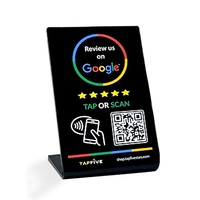 Plaque personnalisée intelligente sans contact pour réseaux sociaux, format A5, avec code QR, affichage NFC et support de carte Google Review