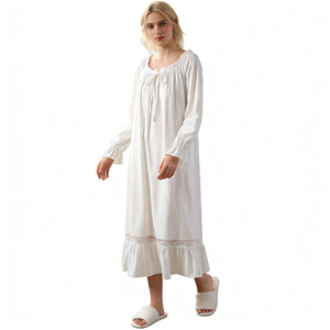 Chemise de nuit longue à manches longues pour femme, style rétro français, printemps-automne, ample, grande taille, en dentelle, pyjama princesse, tenue d'intérieur - Product Image 3