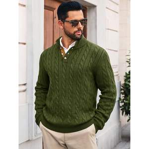 2025 suéter de punto de Cable para hombre, suéter informal de invierno cálido con botones, capucha, logotipo frontal, patrón de soporte de estilo navideño - Product Image 1