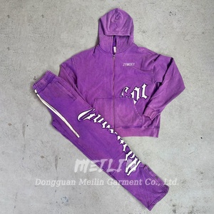 Conjuntos de Sudadera y Pantalones Deportivos de Algodón con Lavado Ácido Personalizado, Traje de Jogging con Parche Bordado, Sudadera con Cremallera y Pantalones Deportivos para Hombre - Product Image 1