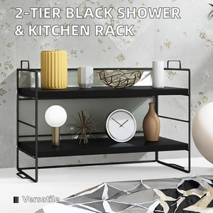 Organizador <span class=keywords><strong>de</strong></span> Dos Niveles <span class=keywords><strong>de</strong></span> Hierro Forjado Negro, Ecológico e Impermeable, para Baño, <span class=keywords><strong>Ducha</strong></span>, Cocina y Cosméticos - Product Image 2