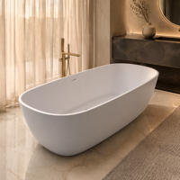 Baignoire autoportante ovale en surface solide mate de qualité commerciale pour salles de bain professionnelles, baignoire en pierre artificielle