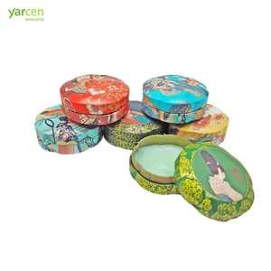 High Quality Round Petal Shape Cosmetic Cream Tin box Japanese Printing Style Empty Metal Jar Set