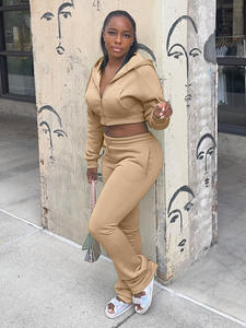 C0509 <span class=keywords><strong>abbigliamento</strong></span> donna moda con cappuccio felpa con cappuccio giacca Micro svasata Set 2 pezzi - Product Image 5