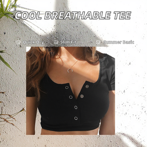 Camiseta de Manga Corta para Mujer, Nueva, Fresca, Cómoda, Transpirable y Moderna, Corte Ajustado, Informal, Lisa, para Primavera y Verano - Product Image 2