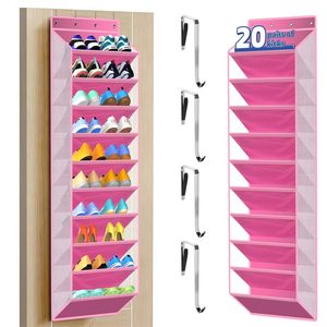Organisateur de chaussures à suspendre sur la porte, 10 poches, rose, rangement suspendu pour placard avec crochets pour chaussures et accessoires - Product Image 1