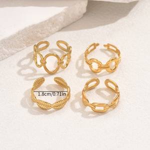 4 Pcs/set Stylish Irregular Geometry Set Women's Fashion <b>Adjustable</b> <b>Ring</b> Gift Set - Product Image 4
