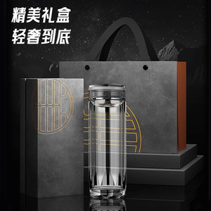 Double Wall Glass Cup Thickened Heat Resistant Octagonal Lid Business Gift Large Capacity Unisex Water Bottle - Product Image 4