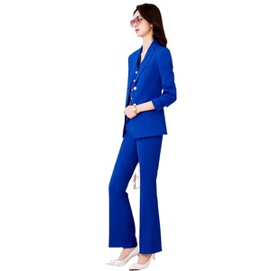 Women's Blue Three Piece Suit Set With Vest Solid Color Anti-Wrinkle Polyester Fabric Casual Professional Elegant Spring Autumn - Product Image 5