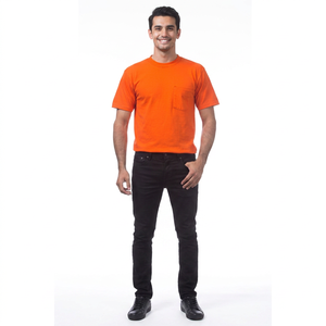 T-shirt pour homme à col rond, confortable, doux, 100% coton, lourd, uni - Product Image 1