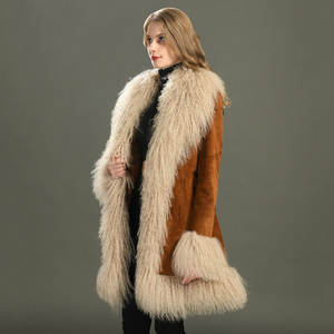 100% di lusso all'ingrosso giacche <span class=keywords><strong>e</strong></span> cappotti in pelle naturale con rivestimento in <span class=keywords><strong>pelliccia</strong></span> mongolo marrone in vera pelle scamosciata Trench - Product Image 3