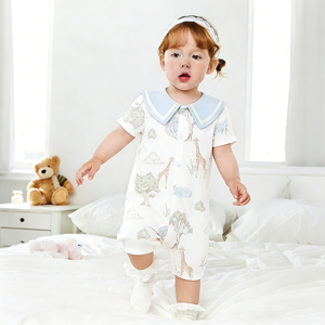 Combinaison en bambou pour bébé, pyjama d'été respirant en tricot unisexe avec fermeture à boutons-pression - Product Image 1