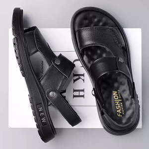 รองเท้าแตะฤดูร้อนสำหรับผู้ชายหนังนิ่มแบบสวมพื้นหนารองเท้าชายหาดลำลองขนาด 46-47 สีดำสีน้ำตาล - Product Image 1