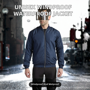 Blouson Bomber Bleu Marine pour Homme, Fermeture Éclair, Col Montant, Coupe-Vent Décontracté, Vêtement d'Extérieur Automne, Coupe Classique, Matière Polyester - Product Image 2