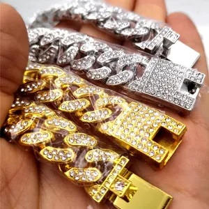 Cadena cubana con tachuelas de oro de Hip Hop para hombre, collar de joyería de 24 pulgadas con diamantes de imitación ostentosos
