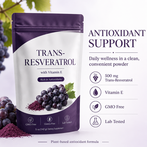 Trans-Resveratrol de Alta Potencia <span class=keywords><strong>en</strong></span> <span class=keywords><strong>Polvo</strong></span> 500mg con Quercetina y Pterostilbeno, Mezcla Antioxidante con Vitamina E para la Longevidad - Product Image 2