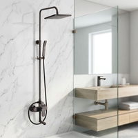 Colonne de douche thermostatique de luxe en laiton brossé de haute qualité avec barre coulissante et pommeau de douche pluie pour hôtel et villa