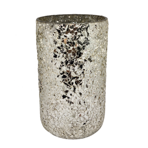 Portavelas cilíndrico de vidrio mosaico plateado hecho a mano, forma recta, resistente al calor, decoración para el hogar, frasco reutilizable. - Product Image 1