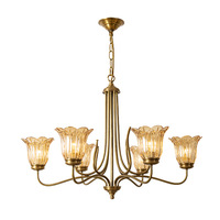 Lámpara de Techo LED Retro Americana de Cobre, de Alta Gama, Estilo Francés, con Cristal Bronceado, 360° de Iluminación, para Sala de Estar, Dormitorio, AC