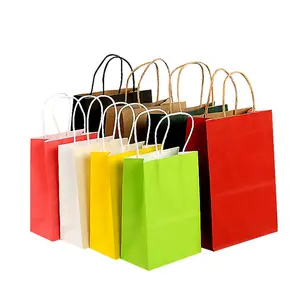 사용자 정의 로고 식품 포장 공예 트위스트 핸들 식료품 갈색 작은 로프 테이크 아웃 쇼핑 선물 크래프트 종이 가방