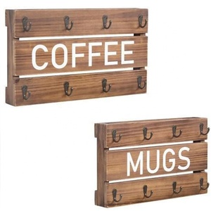 Vendita calda tazze appendiabiti a parete legno marrone bruciato caffè & tazze appesi Set di 2 - Product Image 5