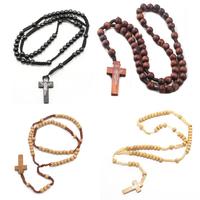 Collier croix en bois Crucifix en bois d'olivier avec chaîne perlée Chapelet catholique chrétien Collier de prière religieuse