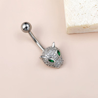 En gros, en stock : Piercing de nombril Tête de léopard avec sertissage griffe en ZIRCON, en laiton plaqué or, bijou de piercing corporel, cadeau