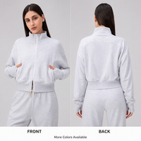 Chaqueta Deportiva Casual de Manga Larga para Mujer, con Cierre, Cuello Alto, Corte Holgado, para Yoga, Running, Gimnasio y Fitness, Otoño-Invierno