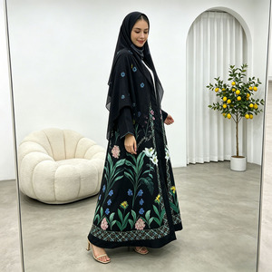 Elegante Abaya Musulmana con Estampado Floral, Estilo Dubái, Abertura Frontal, Túnica Larga para Mujer, Ropa Islámica al por Mayor - Product Image 6